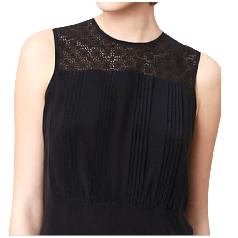 ANTHROPOLOGIE Girls From Savoy BLACK SILK GEORGETTE TOP w/Lace Pintuck Pleats 6